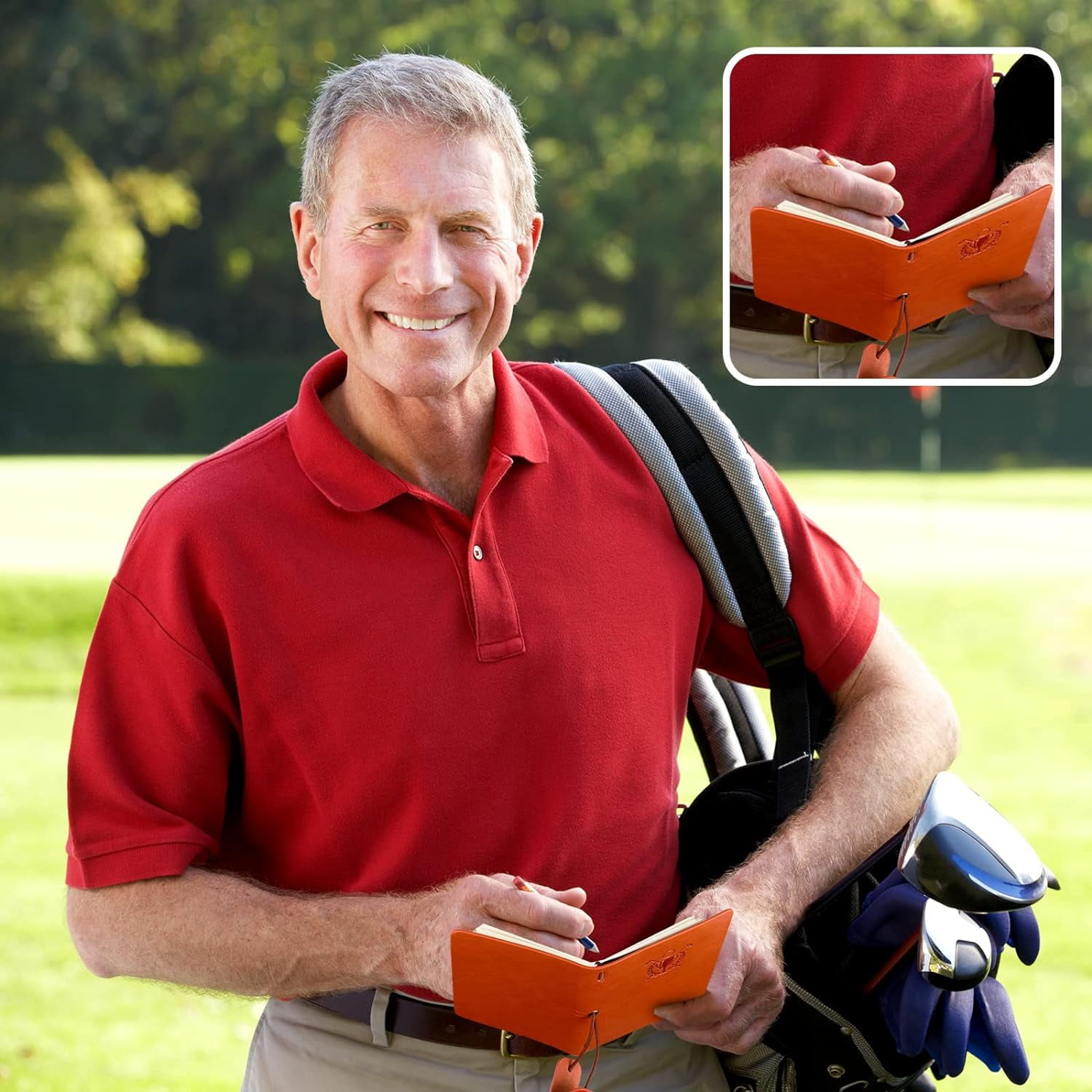 Golf Scorecard Book with Pencil Leather Golf Journal Scorecard Holder Accessories Notebook Log Book Pocket Scorebook Gifts for Men Golfers, Sports and Outdoor Club Accessories