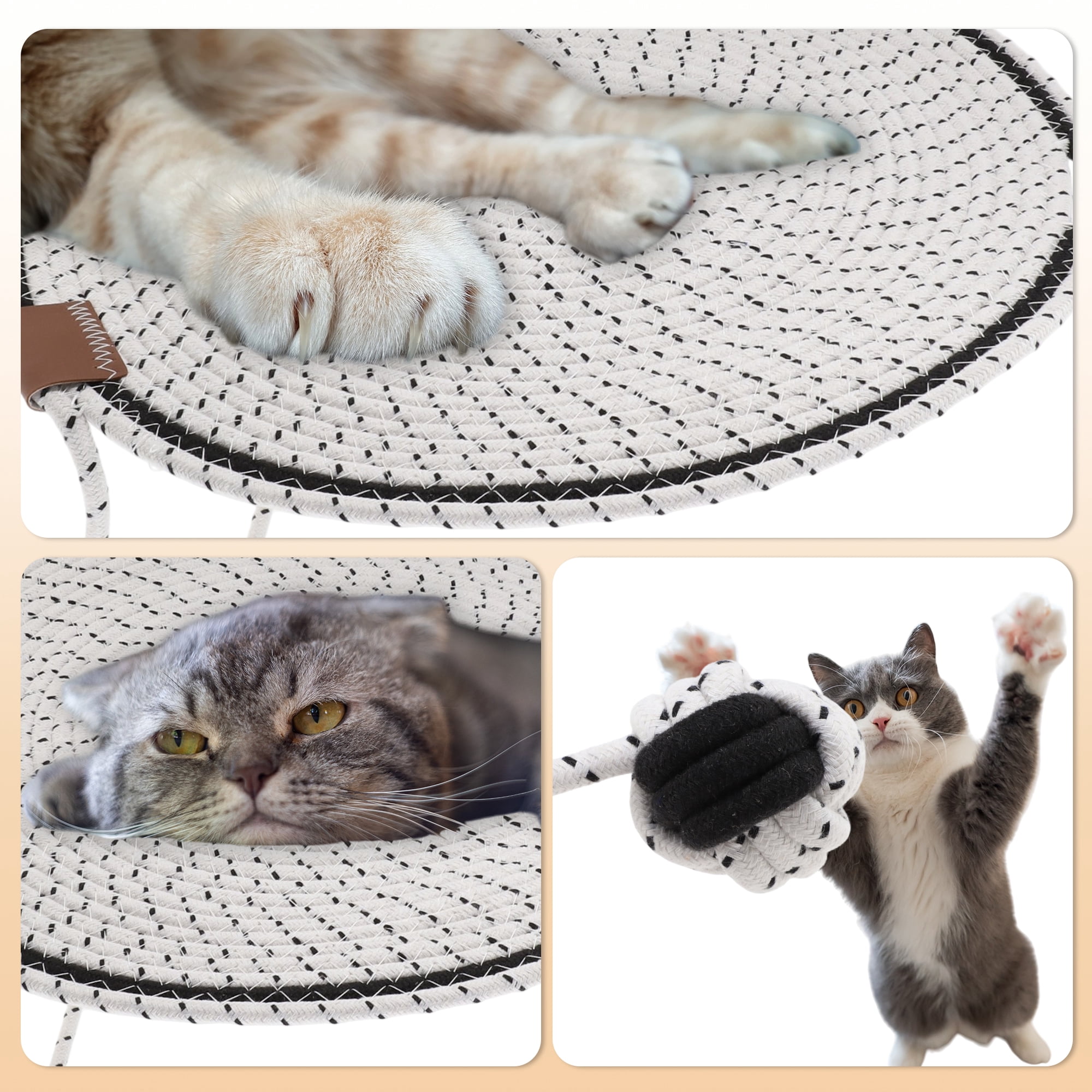 Unique Bargains Cat Scratcher Mat with A Cat Ball Cotton Rope White [16.54"]