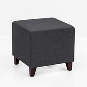 Homebeez Square Ottoman Footrest Stool, Small Fabric Cube Bench Seat with Wood Legs (Dark Grey)