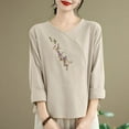 thumbnail image 4 of Maoxin Women's 3/4 Sleeve Tops Women's Cotton And Linen Printed Spring And Summer Casual Three Quarter Sleeve 3/4 Sleeve V Neck Top/Shirt 3/4 Sleeve T Shirts for Women Beige 3XL, 4 of 5
