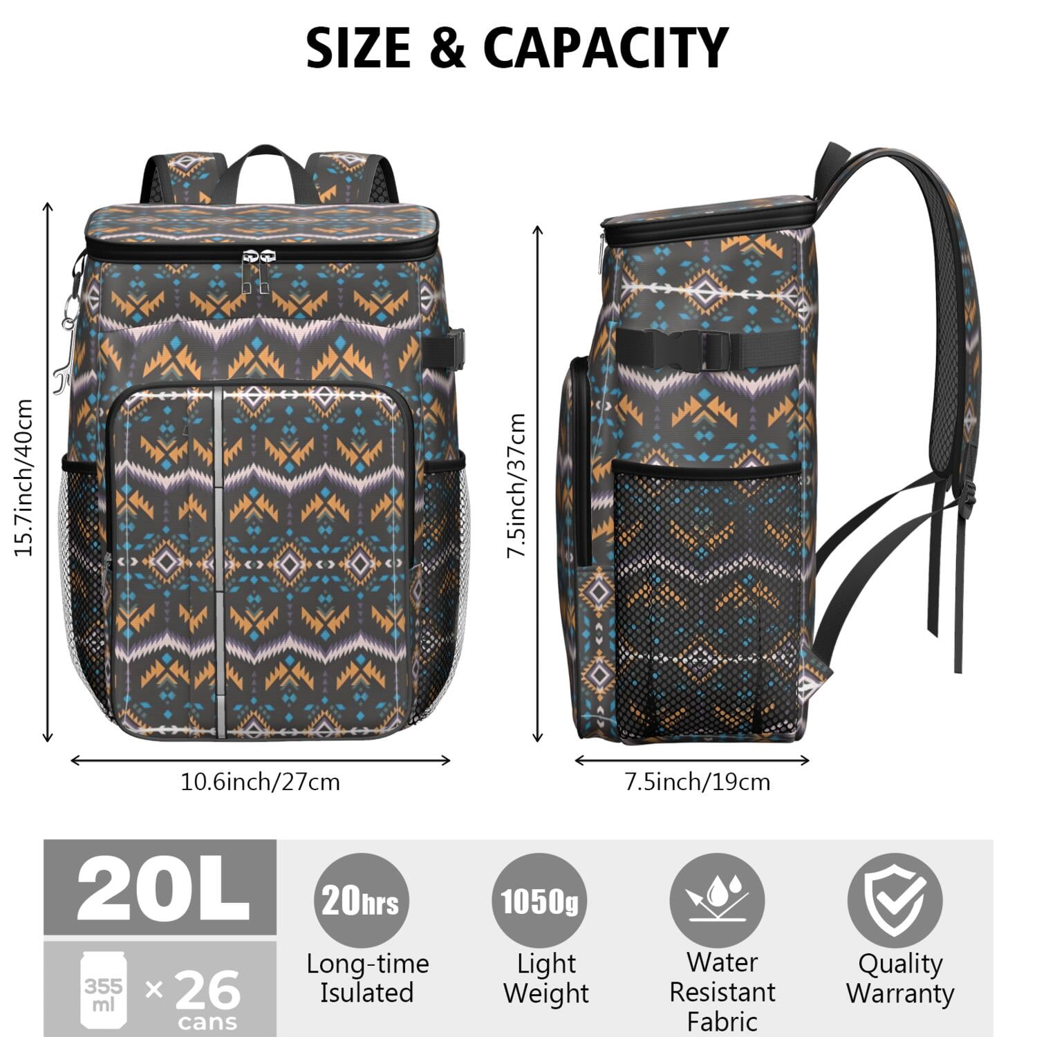 Travel Cooler Bag - Boho Bohemia Pioneer Flower Geometric Line Art Camping Beer Cooler Backpack with Bottle Opener- Waterproof Insulated Picnic Backpacks - Cooler Bag for Beach