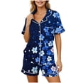 thumbnail image 2 of Blmnix Ladies Pajamas Sets Sleepwear Sets 2 Piece Bamboo Pajamas Pjs Collared Short Sleeve Blue Cropped Straight-Leg Women's Cotton Pajama Sets,XL, 2 of 5