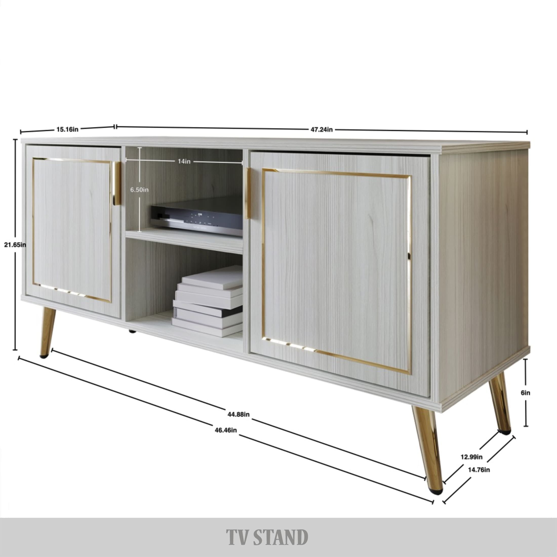 Castle Place Glam 47" TV Stand Console for TVs up to 55", Light Gray