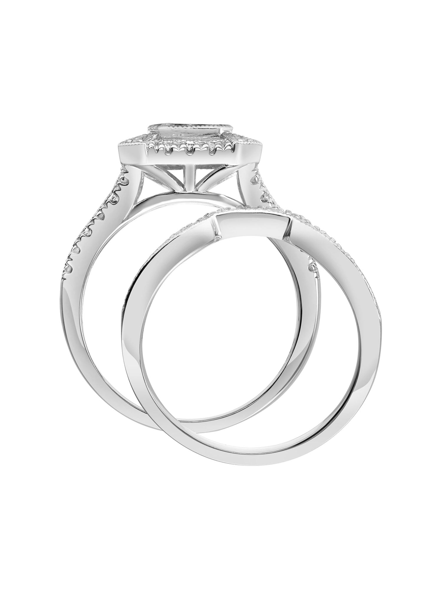 Keepsake 1/4 Carat T.W. Diamond Square Halo 2-Piece Bridal Set in Sterling Silver