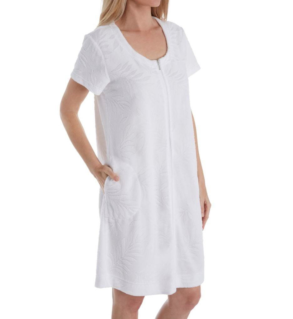 Women's Miss Elaine 839018 Micro Terry Short Zip Robe (White S