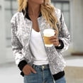 thumbnail image 2 of HJYCHN Womens Jackets Casual Print Loose Fit Long Sleeve Cardigan Jacket Open Front Shiny Blouse Top Outerwear Women's Winter Coats Silver XXL, 2 of 5