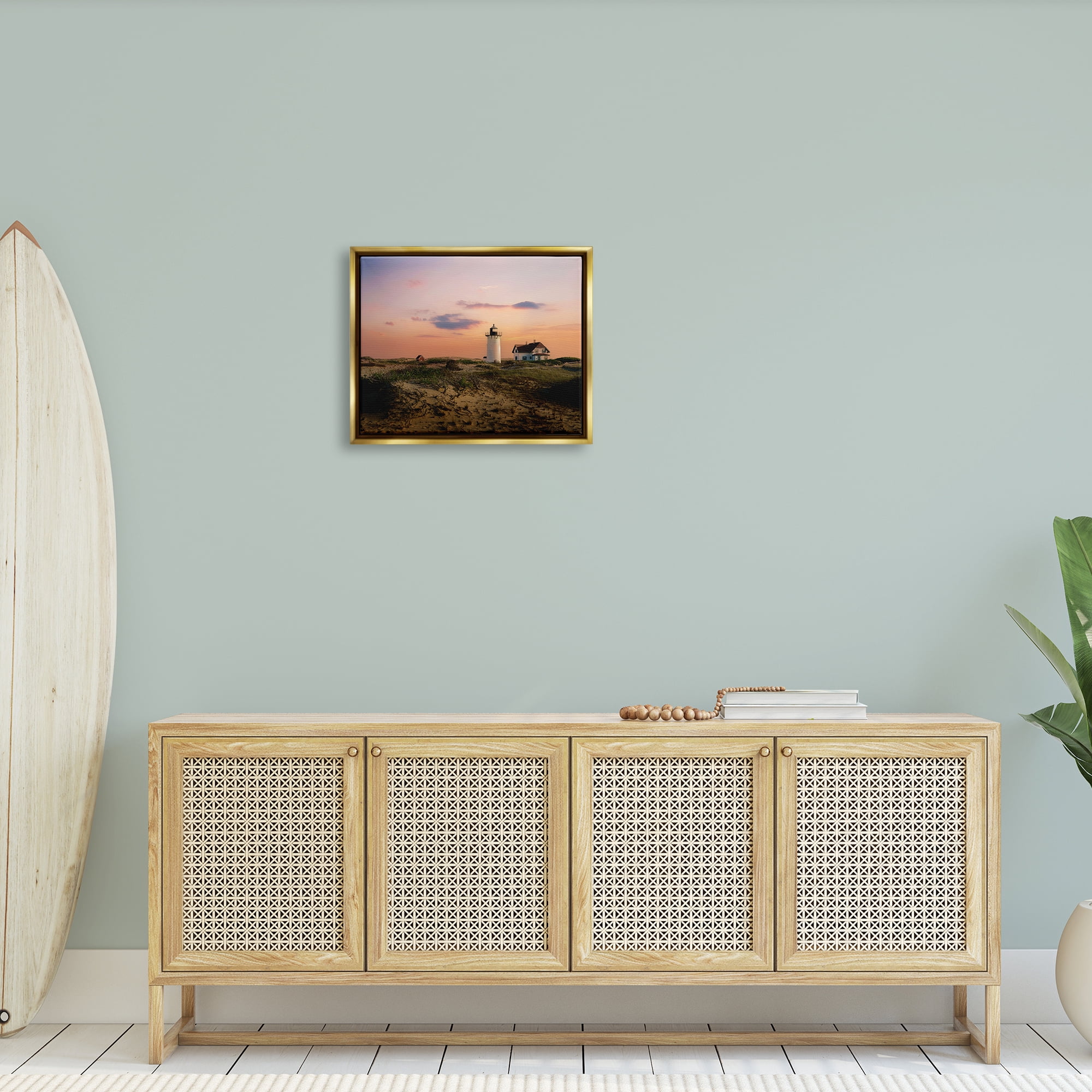 Stupell Rural Coast Lighthouse Dunes Landscape Photography Gold Floater Framed Art Print Wall Art