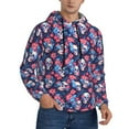 thumbnail image 2 of Kdxio Skull flower blue Print Mens Casual Hooded Collar Drawstring Hoodies Pullover Sweatshirts Casual Long Sleeve Shirts-3X-Large, 2 of 7