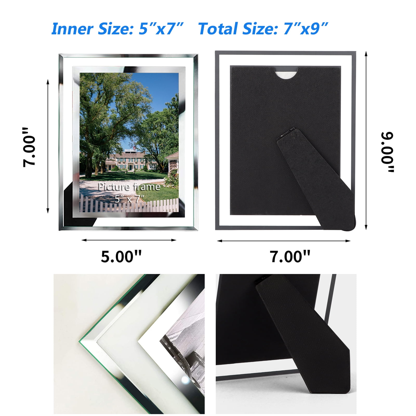 12 Packs 5x7 Glass Picture Frames, Clear Mirror Silver Wedding Photo Frames, Only for Tabletop Display