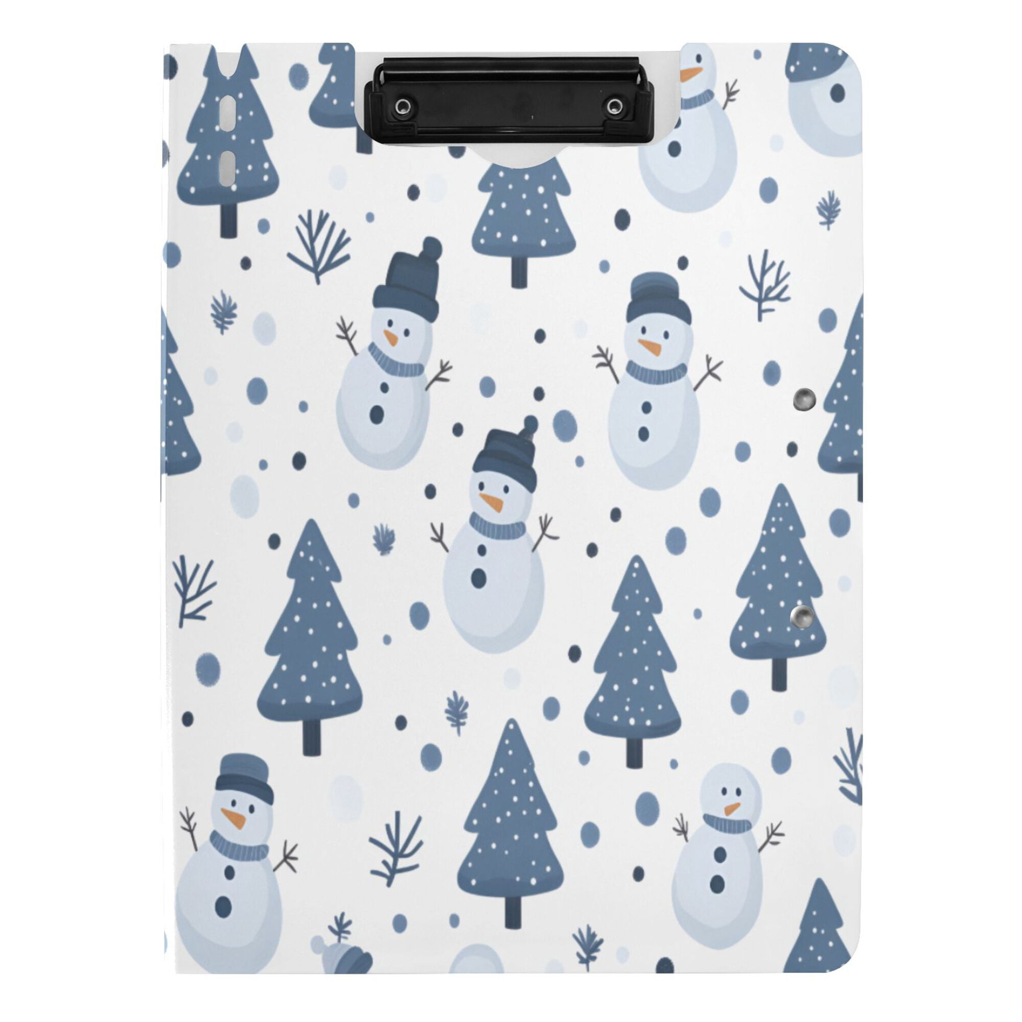 FORMRS A4 Clipboard Folder with Pen Holder Horizontal Foldable School Office Binder, Blue Cute Snowmen