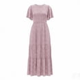 thumbnail image 5 of Xaqiouau Womens Boho Floral Maxi Dress Short Sleeve Casual Summer Long Dress Crew Neck Flowy A Line Beach Vacation Dress, 5 of 7