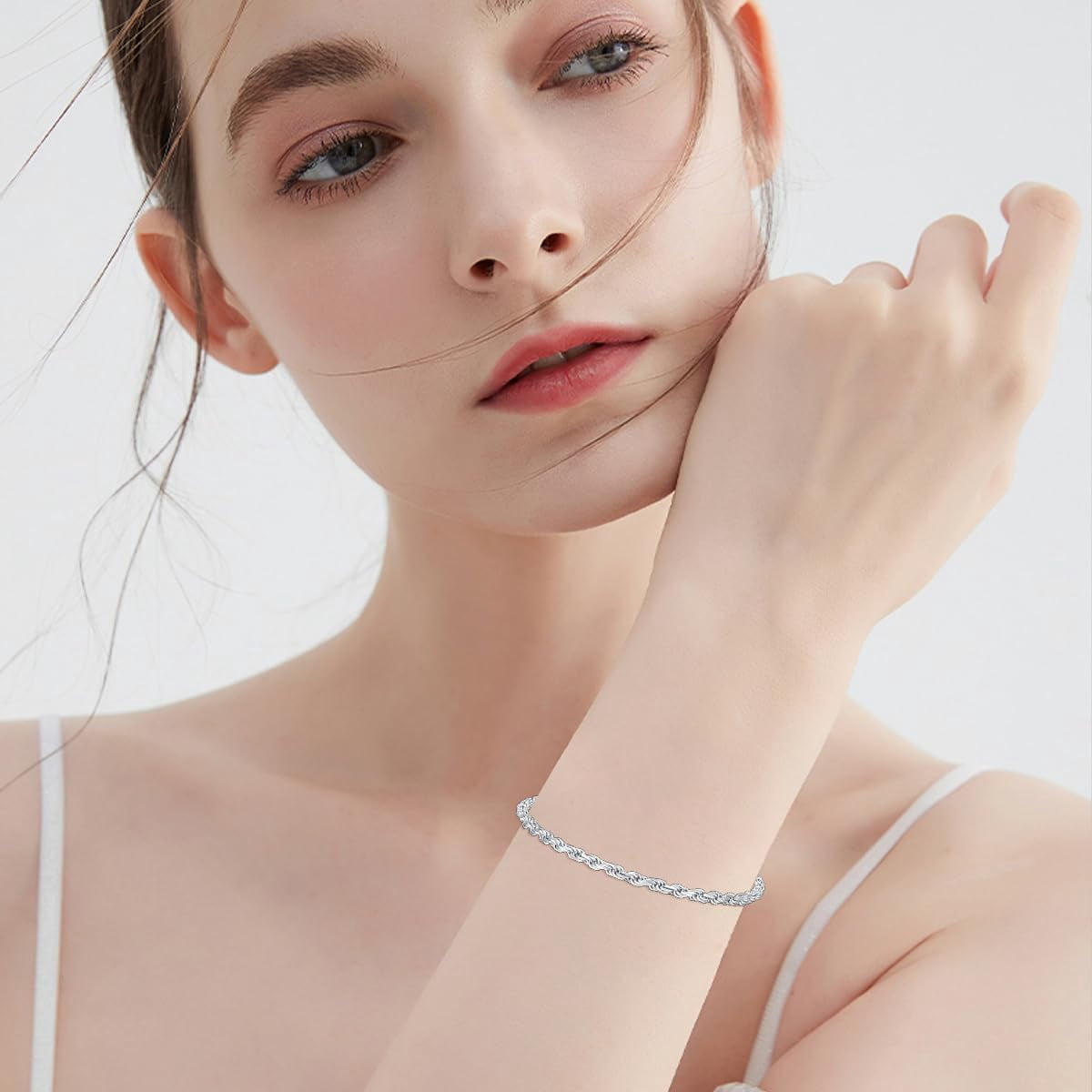 925 Sterling Silver Rope Chain Bracelet 2MM 3MM Diamond-Cut Braided Rope Chain Bracelet for Men Women