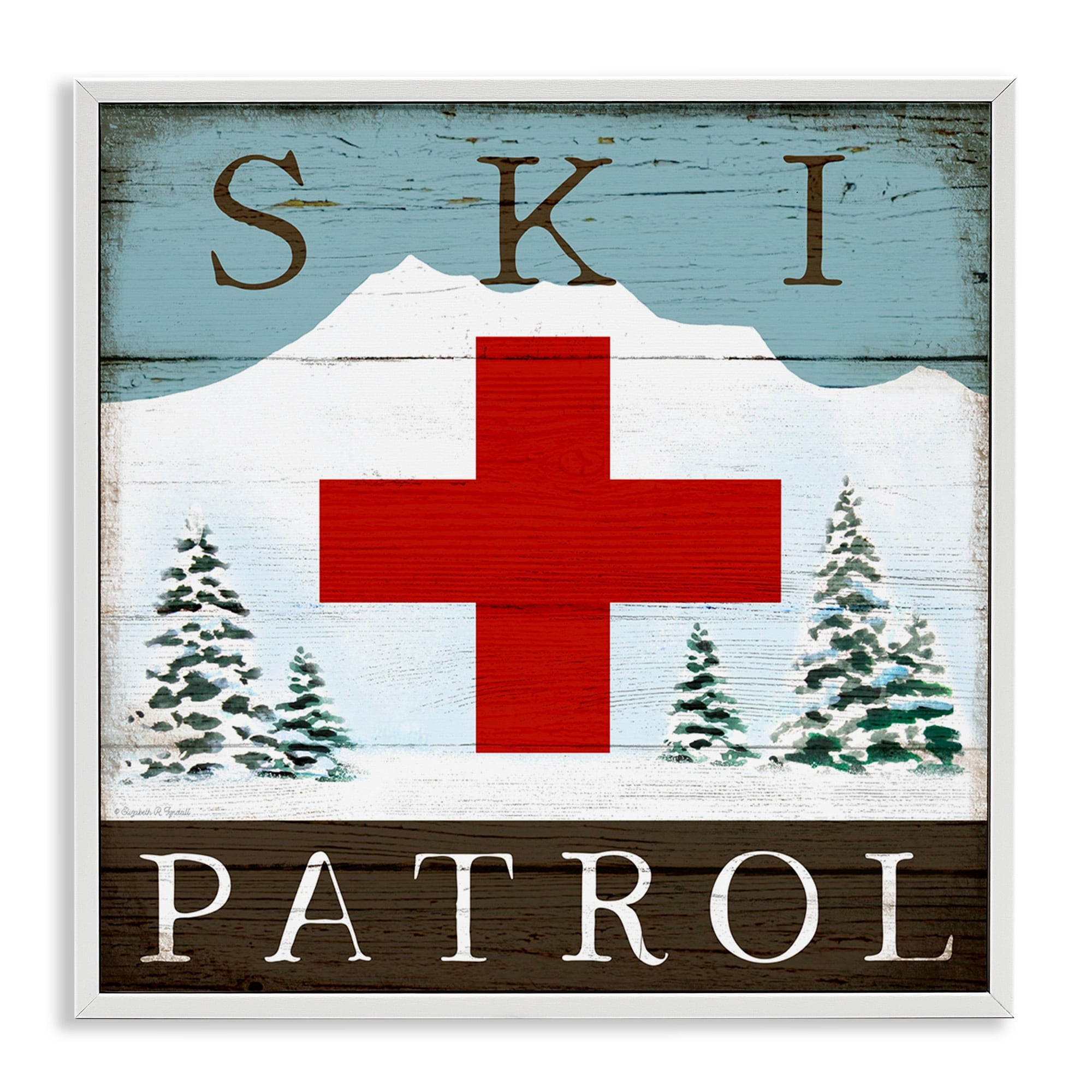 Stupell Industries Ski Patrol Rustic Cabin Sign Snowy Forest Mountain, 24 x 24, Design by Elizabeth Tyndall