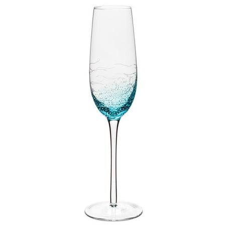 

10 in. Fish Cut Seeded Glass Goblet Aqua Blue & Clear - Set of 4