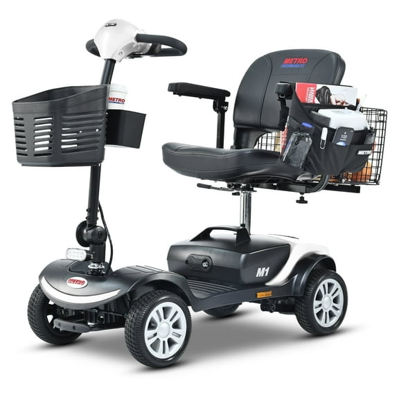 Leadzm Secure Adjustable 4-Wheel Mobility Scooter with Charger, White, 300 lb Limit