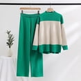 thumbnail image 3 of Scyoekwg Womens 2 Piece Outfits Sweater Set Loose Fall Outfits Color Block Crewneck Long Sleeve Tops Wide Legs Pants Casual Outfits Casual Fashion Matching Sets (Green,S), 3 of 3