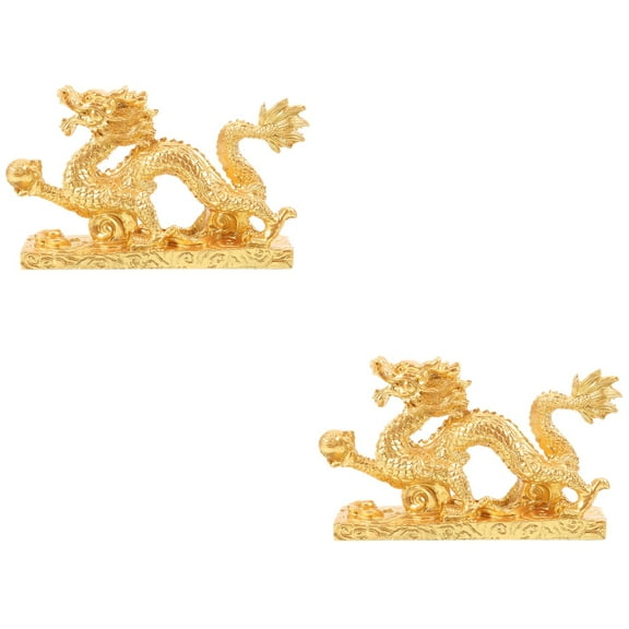 HOMEMAXS 2pcs Chinese Dragon Adornment Antique Resin Zodiac Dragon Figurine Office Home Decor