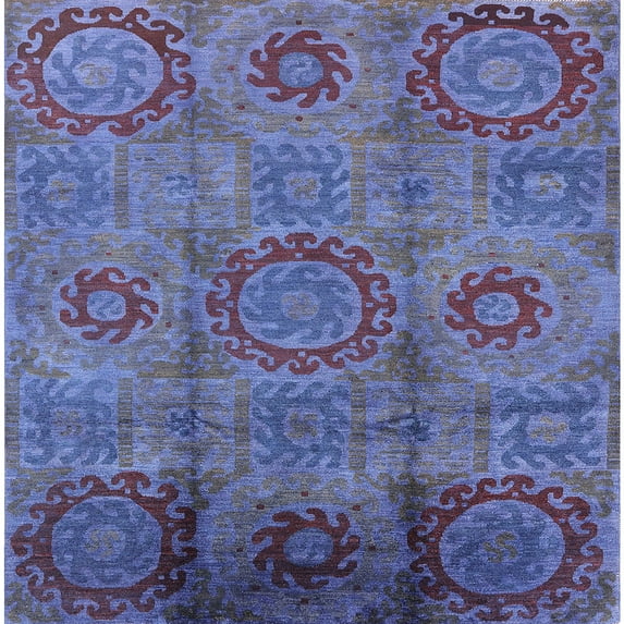 Ahgly Company Machine Washable Indoor Square Industrial Modern CornflowerBlue Area Rugs, 3' Square