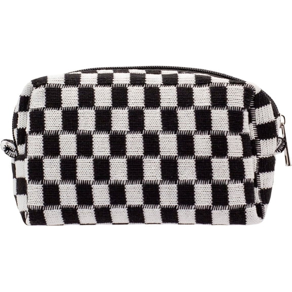 Checkered Makeup Bag for Purse Portable Zipper Make Up Pouch Small Cosmetic Case for Travel Accessories (Hotpink)