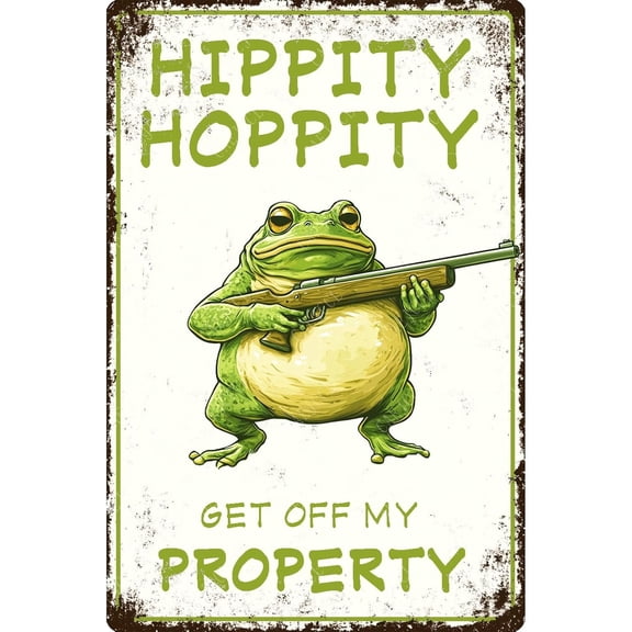 Vintage Hippity Hoppity Get Off My Property Metal Signs Funny Frog Tin Sign Aluminum Sign Wall Decor for Home Romm 8×12 Inch