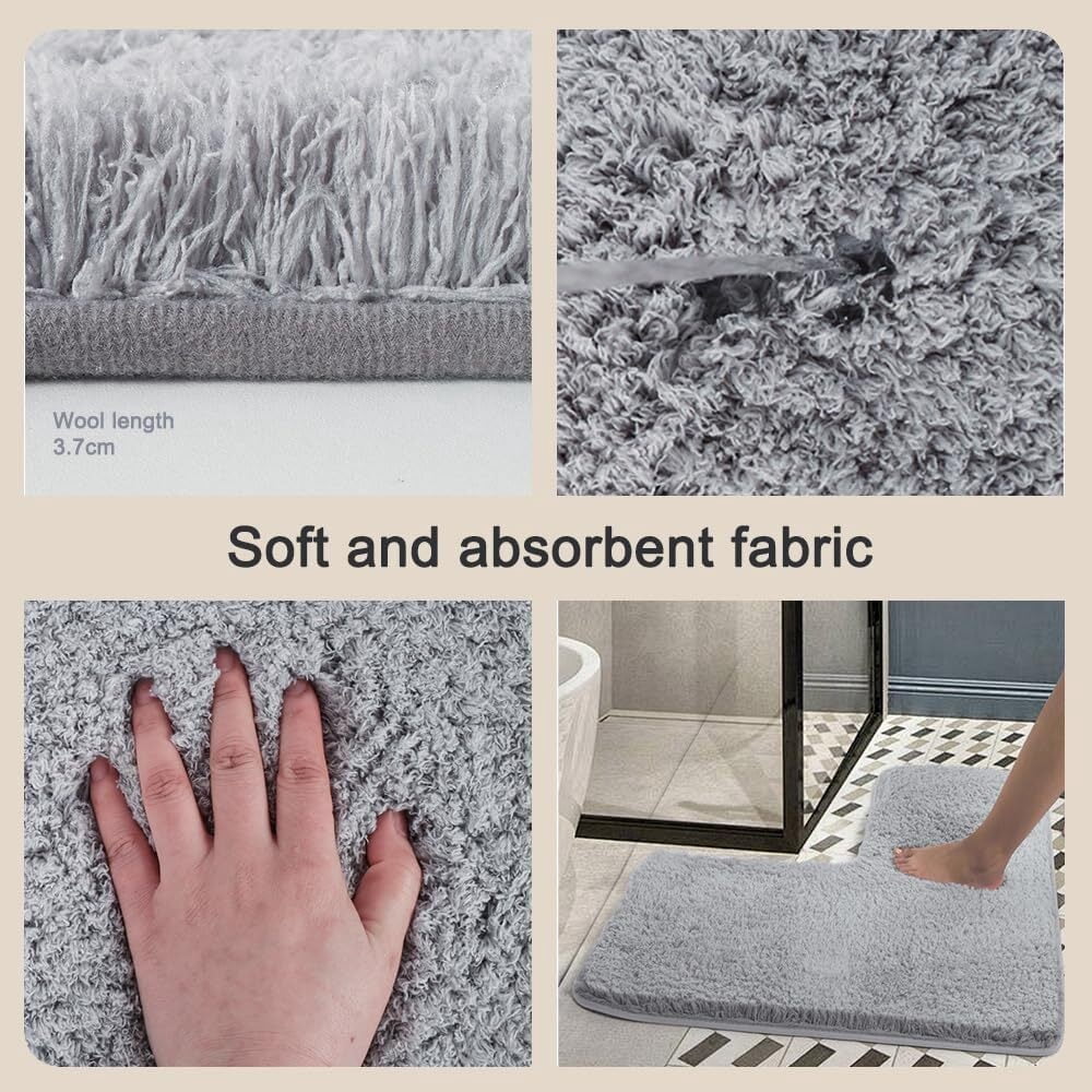 L-Shaped Bath Mat, Corner Bath Mat, Washable Carpet,Water Absorbent Soft Bath Rug, Non-Slip Floor Mats for Bathroom Bedroom Kitchen Living Room