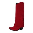 thumbnail image 4 of Fold over Knee High Boots for Women 2025 Fashion Suede Pointed Toe Cover Heeled Slouchy Wide Calf Cowboy Riding Tall Boots Red Size 8.5, 4 of 7
