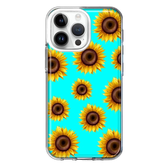 MUNDAZE Apple iPhone 14 Pro Max Yellow Sunflowers Polkadot on Turquoise Teal Double Layer Phone Case Cover