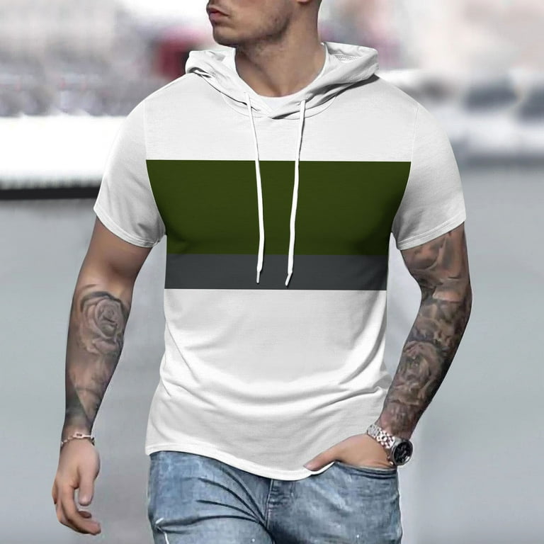 YUHAOTIN Graphic Hoodie Mens Hoodies Pullover Men s Spring and Summer Fashion Casual Splicing Collision Color Printed Short Sleeved Hoodie
