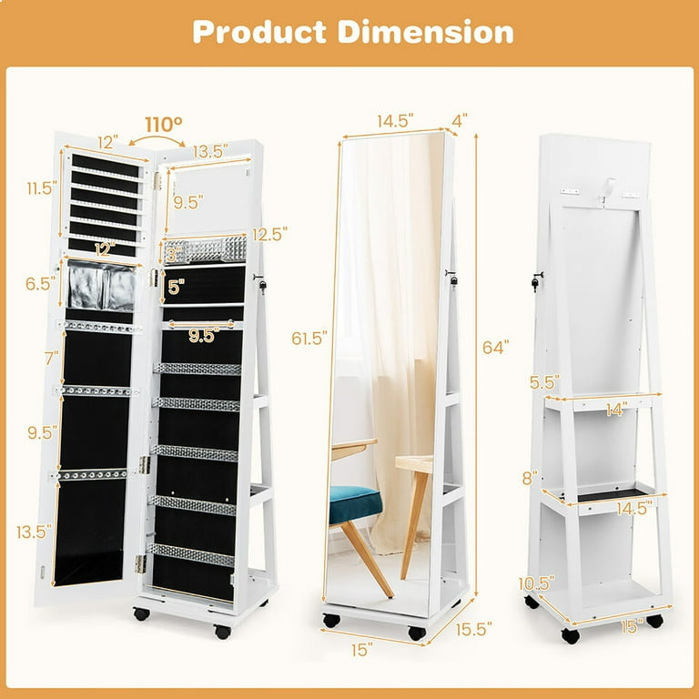 Gymax 64'' Jewelry Organizer Lockable Jewelry Cabinet Armoire w