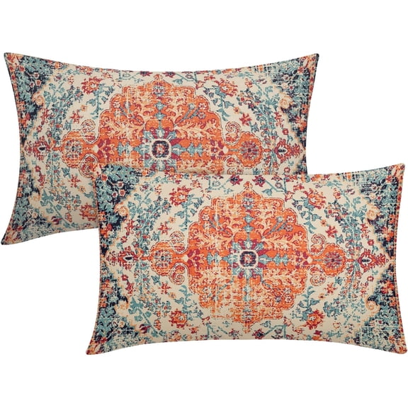 Boho Ethnic Pillow Covers 12x20 Inch Set of 2 Bohemian Rust Carpet Throw Pillows For Couch Burnt Orange Blue Teal Geometric Decorative Pillow Cases Farmhouse Home Decor For Couch Sofa Room Outdoor