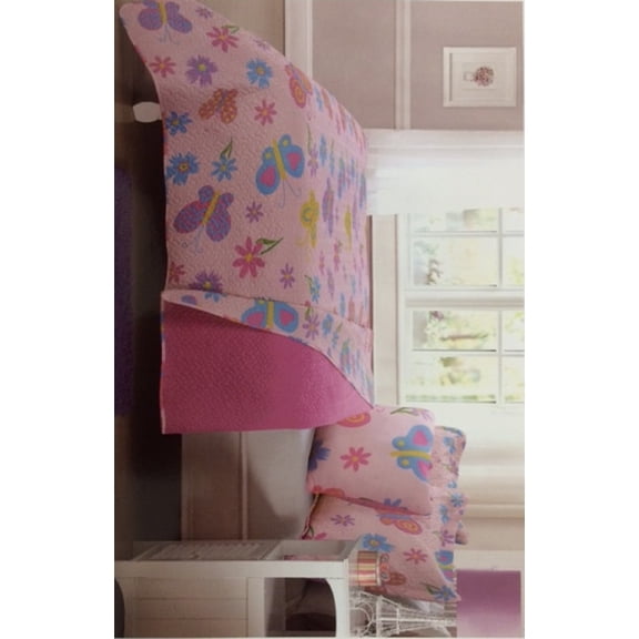 Orly'sDream 3 Pcs Twin Size Kids Children Boys Girls Teens Quilt/Sham/Cushion Set - Pink Butterfly