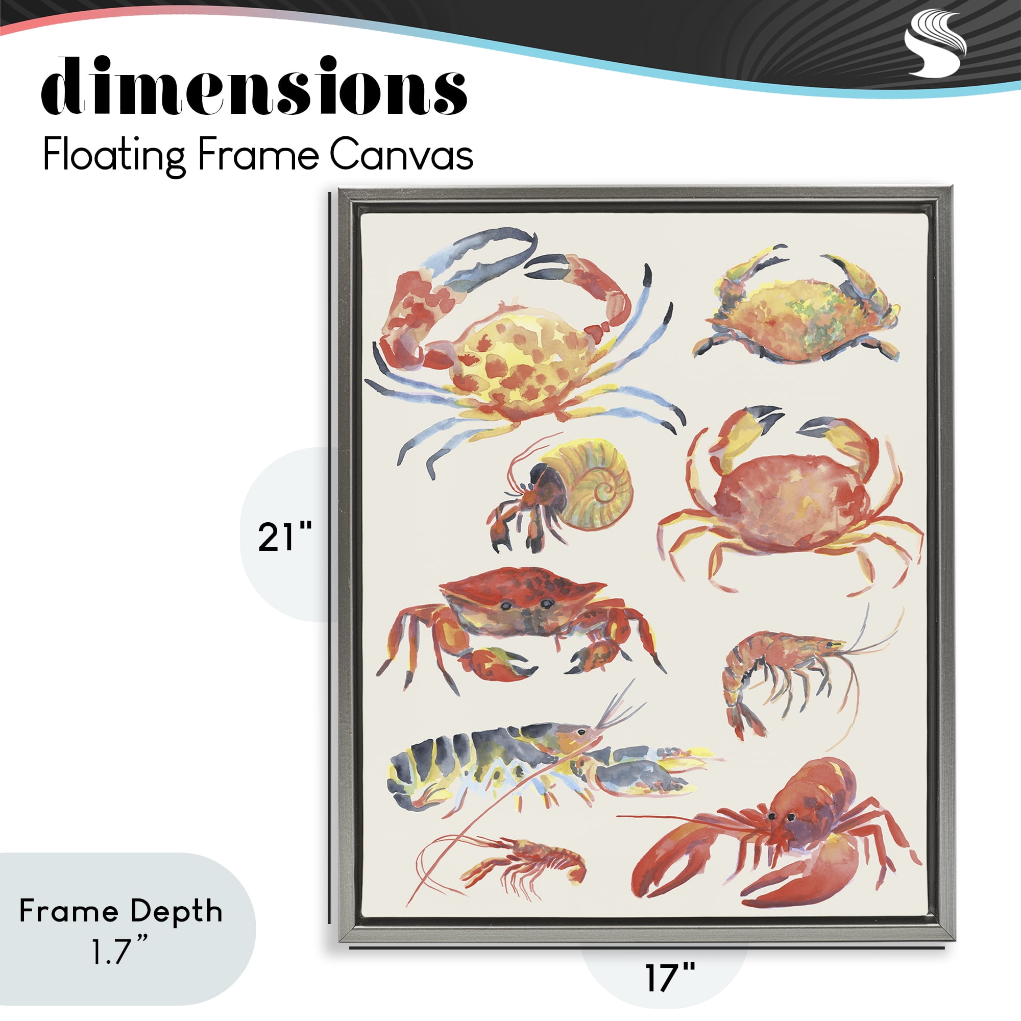 Stupell Industries Nautical Crustacean Collection Gray Framed Floater Canvas Wall Art, design by June Erica Vess
