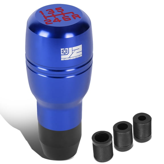 J2 Engineering Universal Blue Manual Car Shifter Knob Aluminum Barrel Type Cylindrical Shape with Adapter J2-SK-008-BL