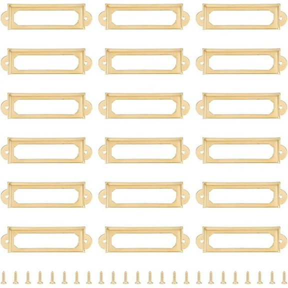 30 Sets 0.68" Long Golden Label Holder Rectangle Iron Tag Frame Metal Name Card Frame Drawer Label Cabinet Drawer Tag Holders with Screw