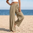 thumbnail image 7 of Yyeselk Women Cotton Linen Wide Leg Pants Flowy Pleated Palazzo Baggy Slacks Stretch High Waisted Side Drawstring Casual Trousers for Beach Vacation Travel Khaki XL, 7 of 7