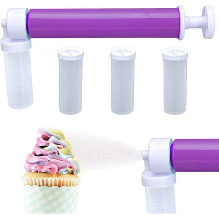 Duslogis Manual Airbrush for Decorating Cakes,DIY Baking Cake Airbrush Pump for Cakes Glitter Decorating Tools, Coloring Spray Gu n with 4 Pcs Tube,for Cupcakes Cookies and Desserts (Purple)