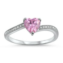 CHOOSE YOUR COLOR Solitaire Pink CZ Heart Promise Ring .925 Sterling Silver Band Female Size 6