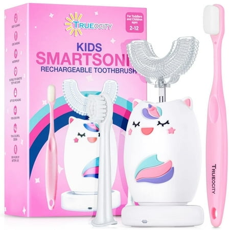 Brosses à Dents pour Enfants en Forme de U, Brosse à Dents Automatique pour Enfants, Brosse à Dents pour Tout-Petits en Forme de U, Brosse à Dents en U pour Enfants, Brosse à Dents Automatique, Brosse Électrique Rechargeable 2 Ans et Plus, Brosse à Dents pour Enfants en Forme de U (Unicorn)