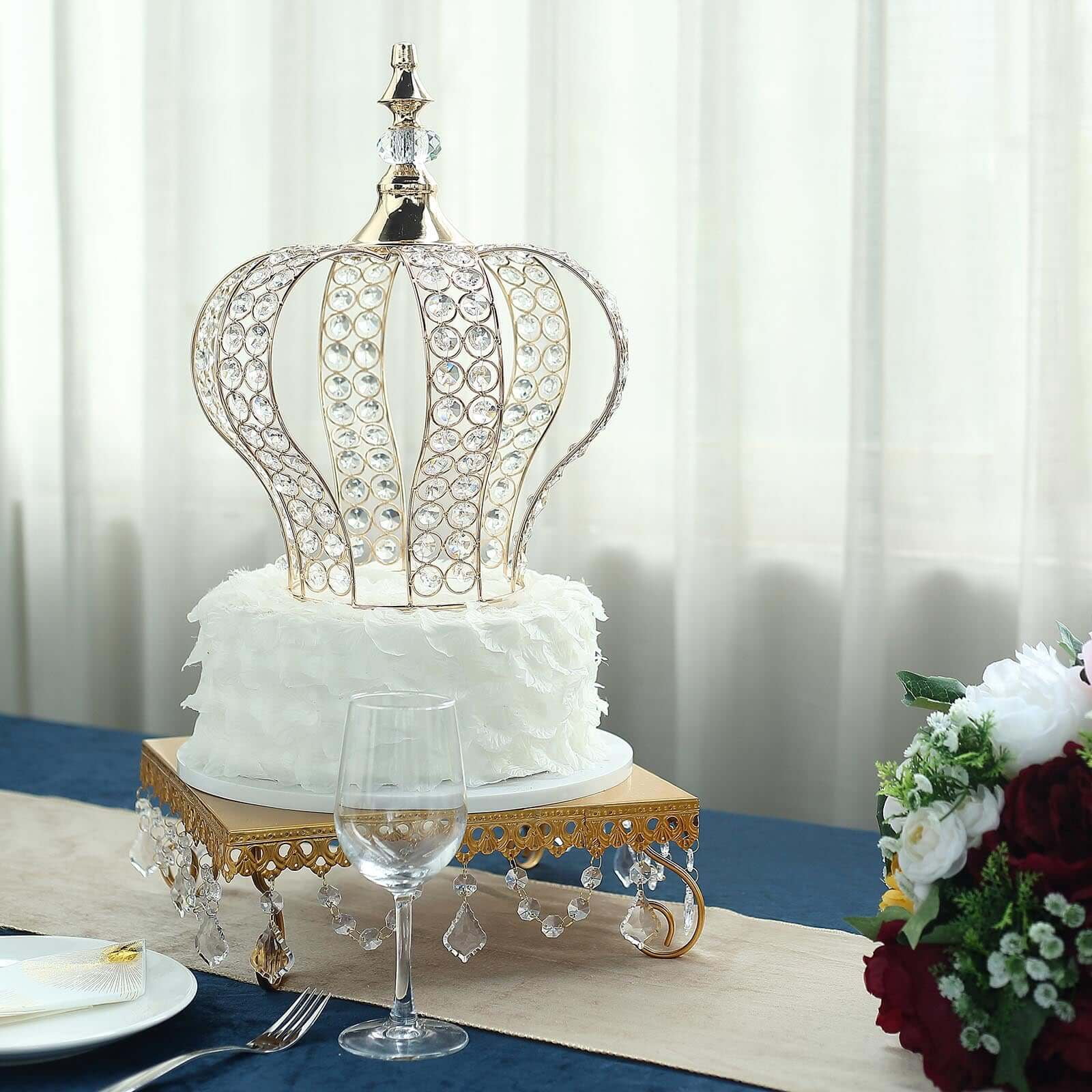 Efavormart 14" Gold Crystal Metallic Royal Crown Cake Topper with 168 Acrylic Beads For Wedding Birthday Party Special Event
