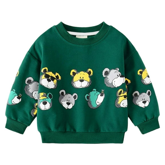 Byoo Boys Sweatshirts Long Sleeve Cute Animal Bear Print Crewneck Solid Color Sweater Boys Comfortable Soft Winter Top