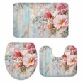 thumbnail image 2 of Retro Pink Rose Bathroom Rugs Set Pastoral Flowers Leaf Blue Board Non Slip Absorbent Soft Bath Mats 3 Piece Set with Bathroom Rug, U-Shaped Floor Mat, Toilet Seat Cover Small Size, 2 of 9