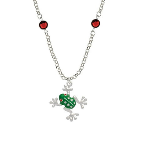Green Rutilated Quartz Necklace - Green Frog with Crystals Red Crystal Fiona Necklace