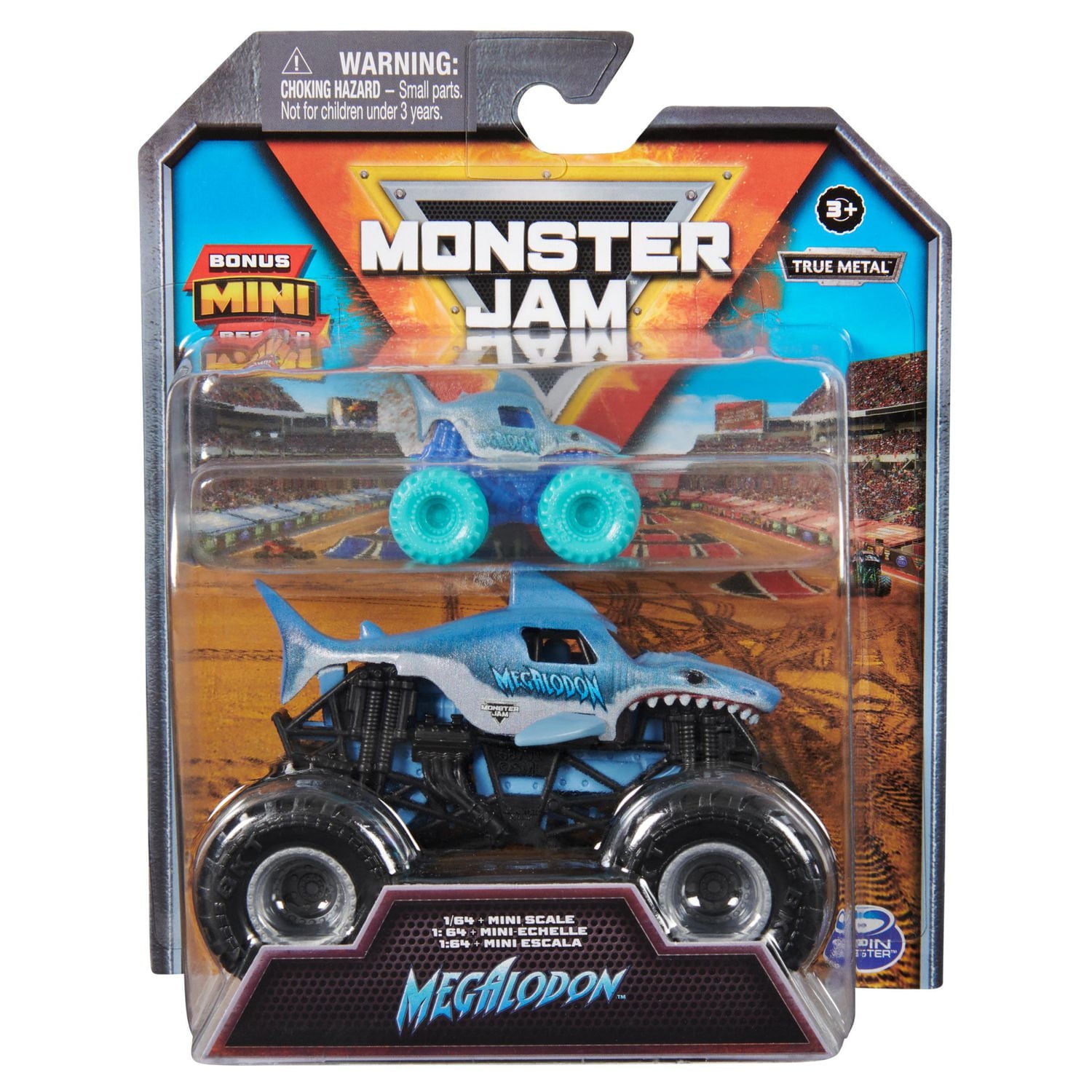 Monster Jam, Official Megalodon 1:64 Scale Die-Cast Monster Truck with Bonus Mini Collector 1:87 Scale Vehicle, Kids Toys for Boys and Girls Ages 3 and up