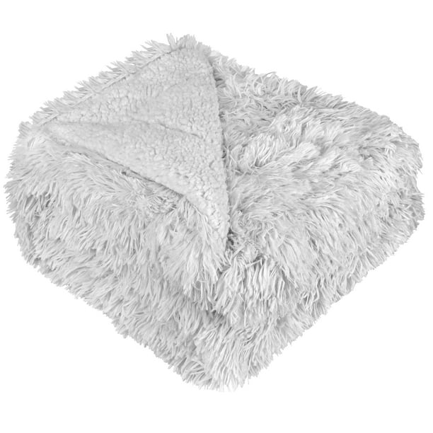 PAVILIA Soft Fluffy Faux Fur Throw Blanket, Light Grey Silver, Shaggy