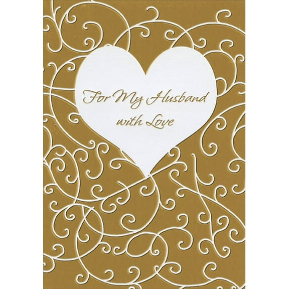 Designer Greetings Gold Foil with White Swirls and Heart Husband Birthday Card
