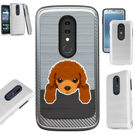 Compatible Alcatel Onyx (2018) Case Brushed Metal Texture Hybrid TPU Artillery Phone Cover (Cute Dog