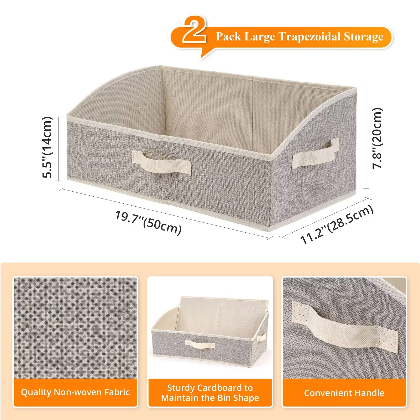 Jumpress 2 Pack Dog Toy Basket, Collapsible Dog Toy Bin with Handle, Fabric Trapezoid Dog Toy Box Storage for Pet Toys,Blankets,Clothes and Accessories (Beige)