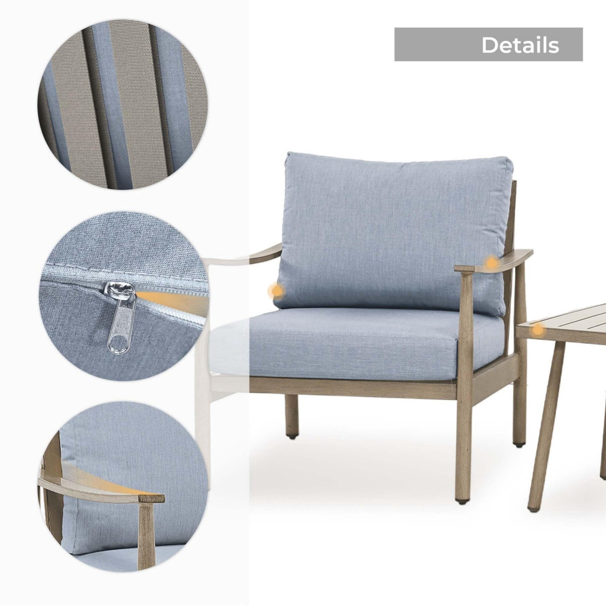 Patio Sofa Chairs Set of 2 Outdoor Aluminum Armchairs with Rope Backrest Thick Cushion Patio Seating for Porch Deck Garden Poolside, Blue