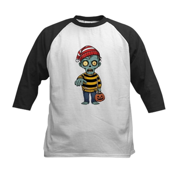 CafePress - Scary Zombie T Shirt Kids Baseball T Shirt - Kids Cotton Baseball Jersey, 3/4 Sleeve Shirt