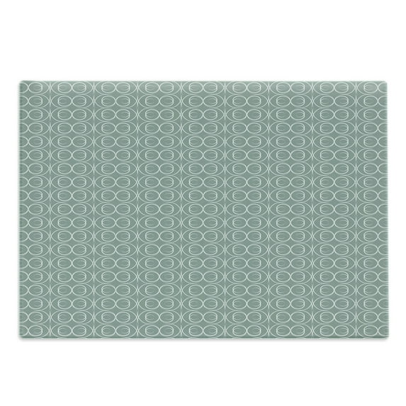 Retro Cutting Board, Medieval Style Curved Oval Floral Motifs Delicate Feminine, Decorative Tempered Glass Cutting and Serving Board, Large Size, Pale Sage Green White, by Ambesonne